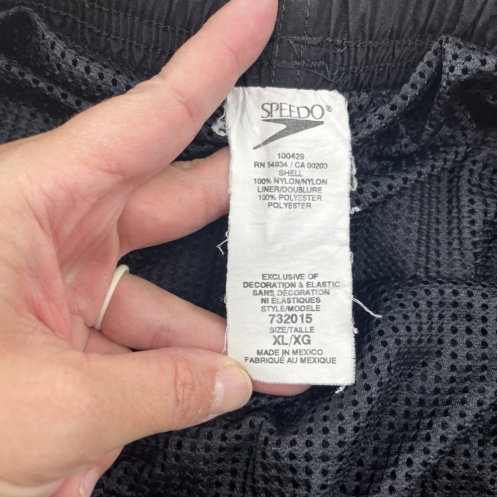 Vintage Speedo Men's Black Solid Swim Shorts XL Regular Drawstring Mesh Lined